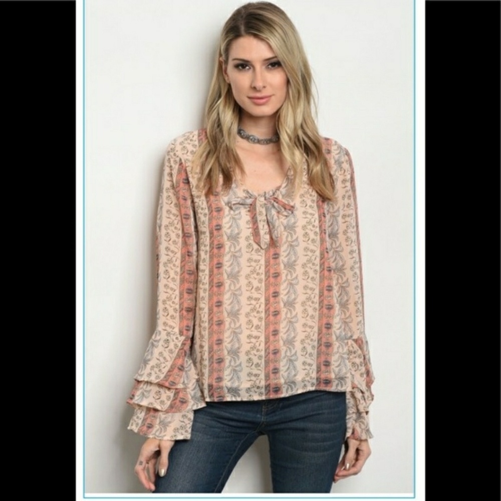 Coral Boho Top w/Bell Sleeves